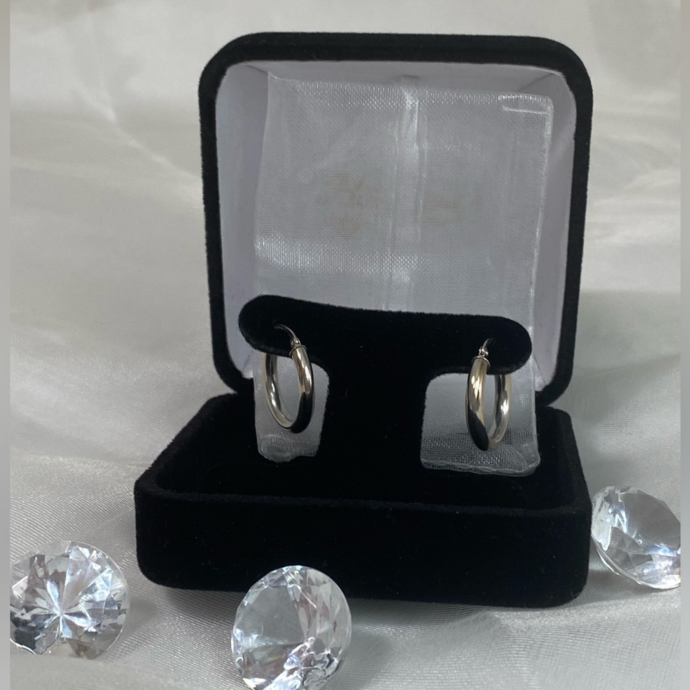 14K WHITE GOLD classic hoop earrings REAL GOLD .75” - Picture 4 of 11